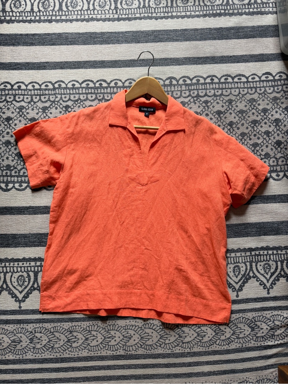 Ilana Kohn Orange Short Sleeve Linen Cotton Top